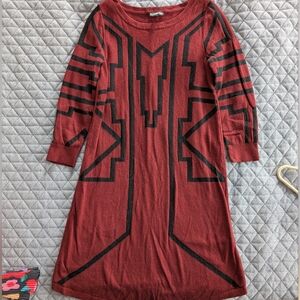 Geometric Pattern Red Knit Dress